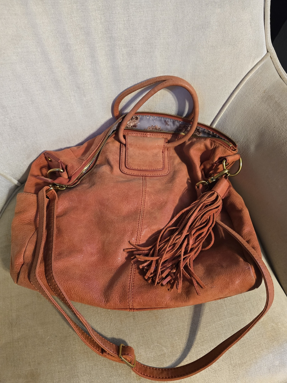 HOBO Designer Sheila Large Leather Hobo Bag – Distressed/Faded Red – (Lava)